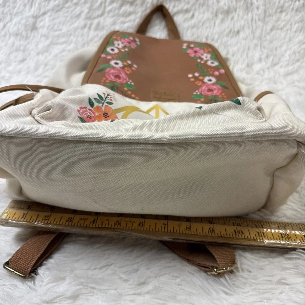 Loungefly Harry Potter Floral Deathly Hallows Slouch Backpack Cream Faux Leather